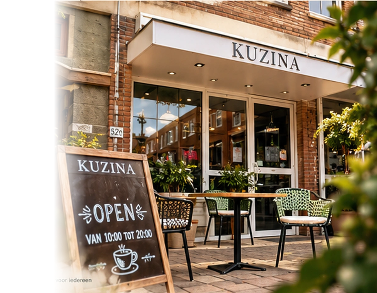 Sfeerbeeld van het restaurant Kuzina in Delfzijl, gebaseerd op de goedgekeurde mockup